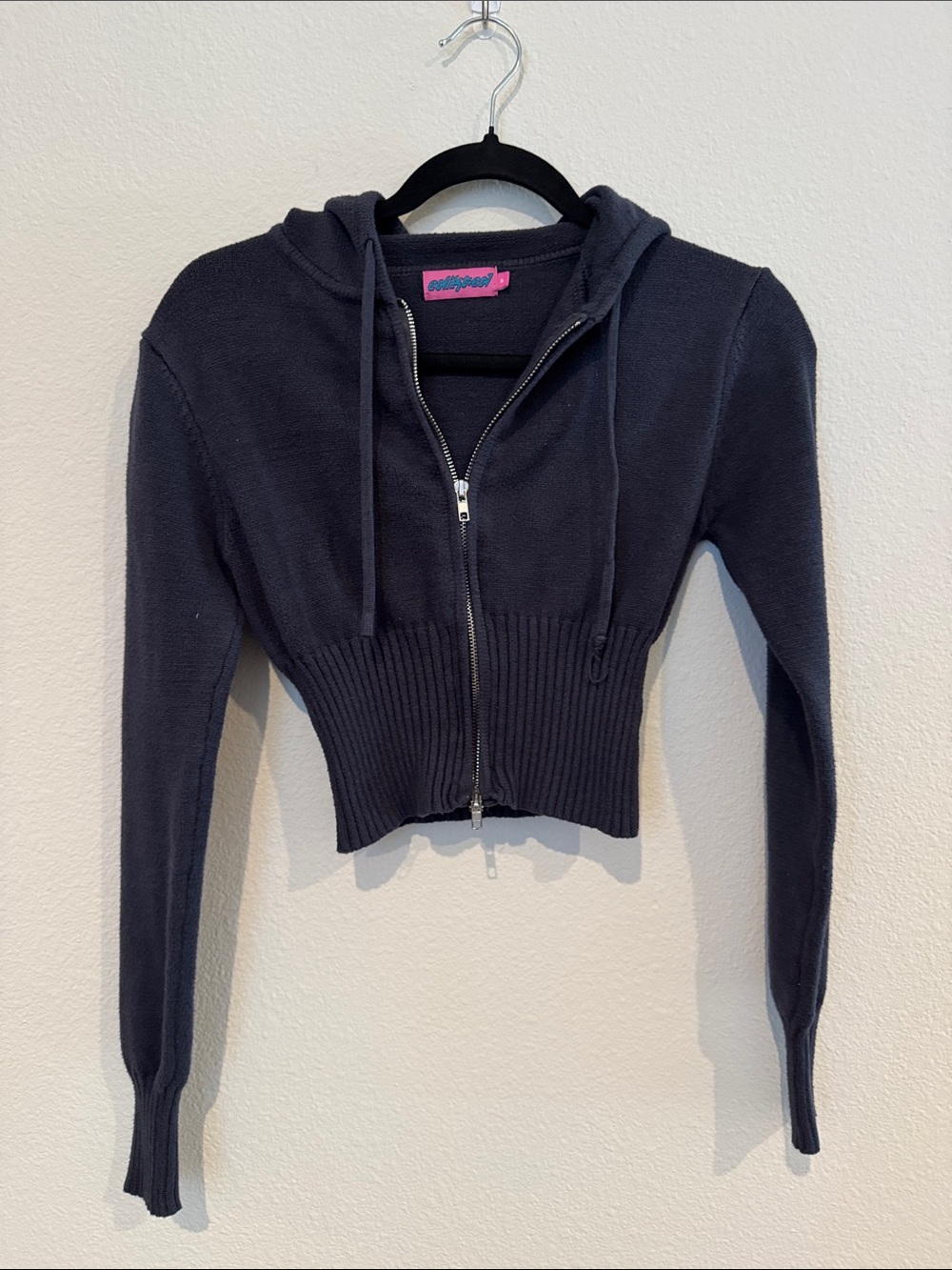 Edikted Navy Cropped Zip Hoodie